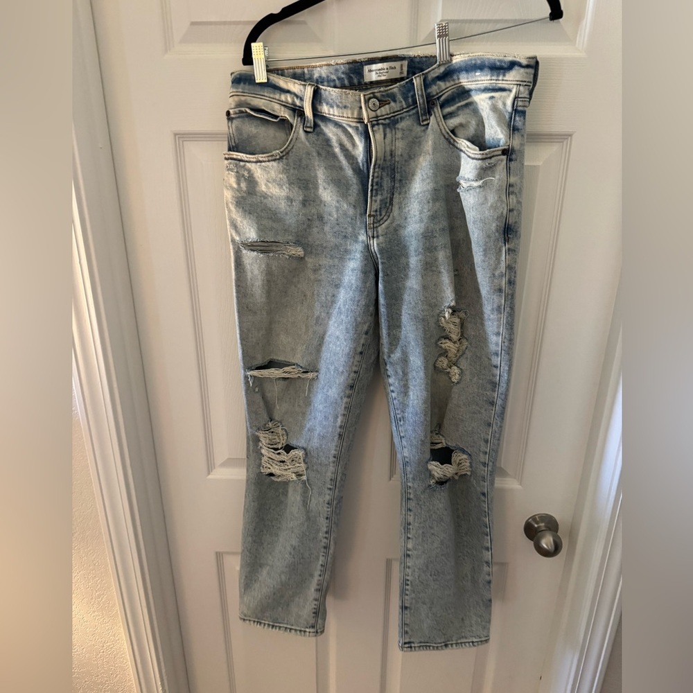 Abercrombie & Fitch Light Blue Distressed Boyfriend Jeans